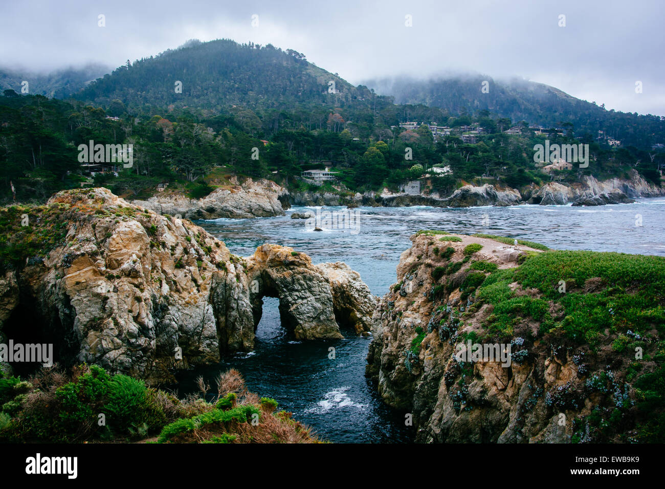 Blick auf die felsigen Pazifikküste am Point Lobos State Natural Reserve, in Carmel, Kalifornien. Stockfoto