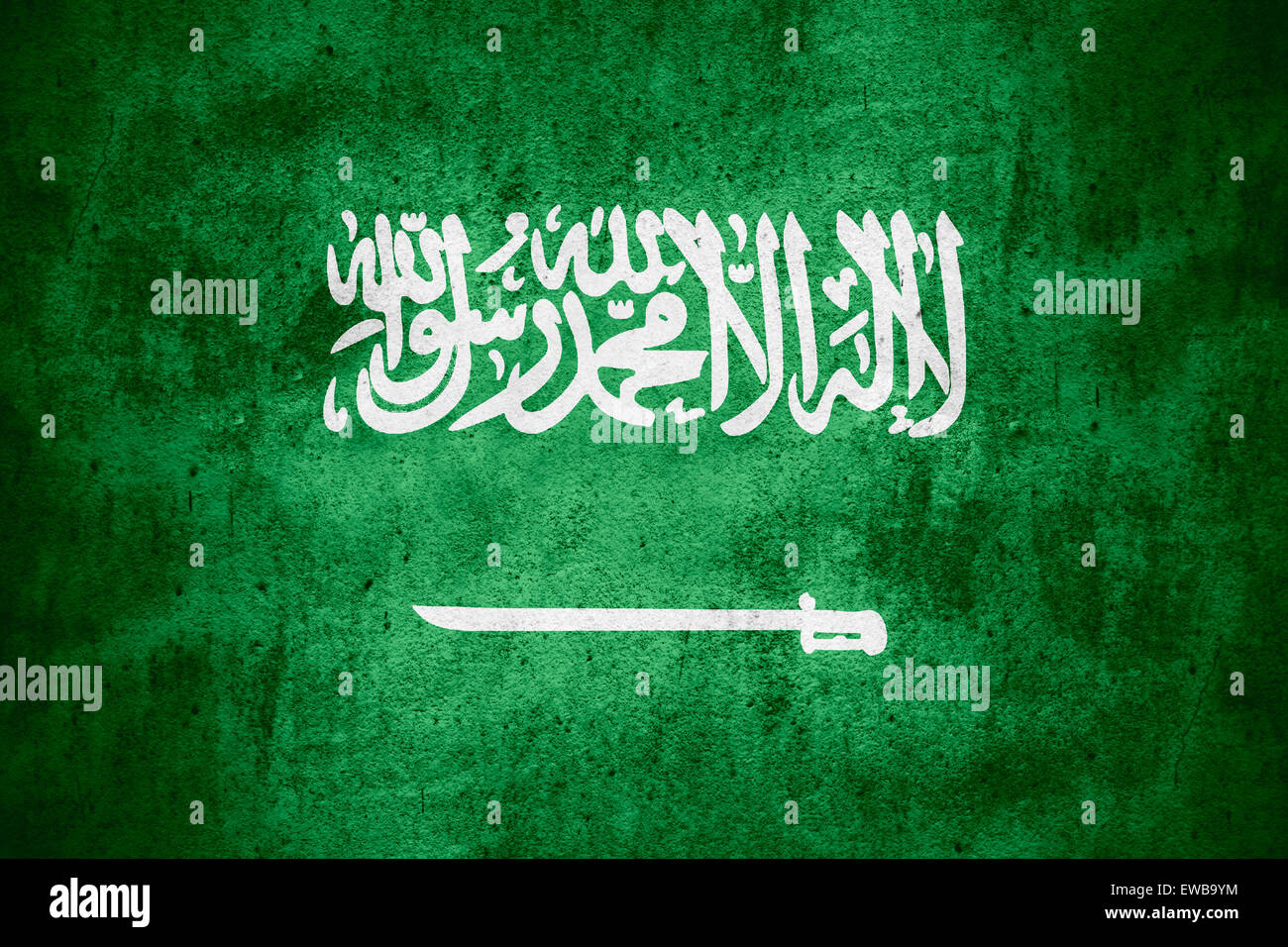 Flagge von Saudi-Arabien oder Saudi Arabien auf grobe Muster Textur Hintergrund Stockfoto