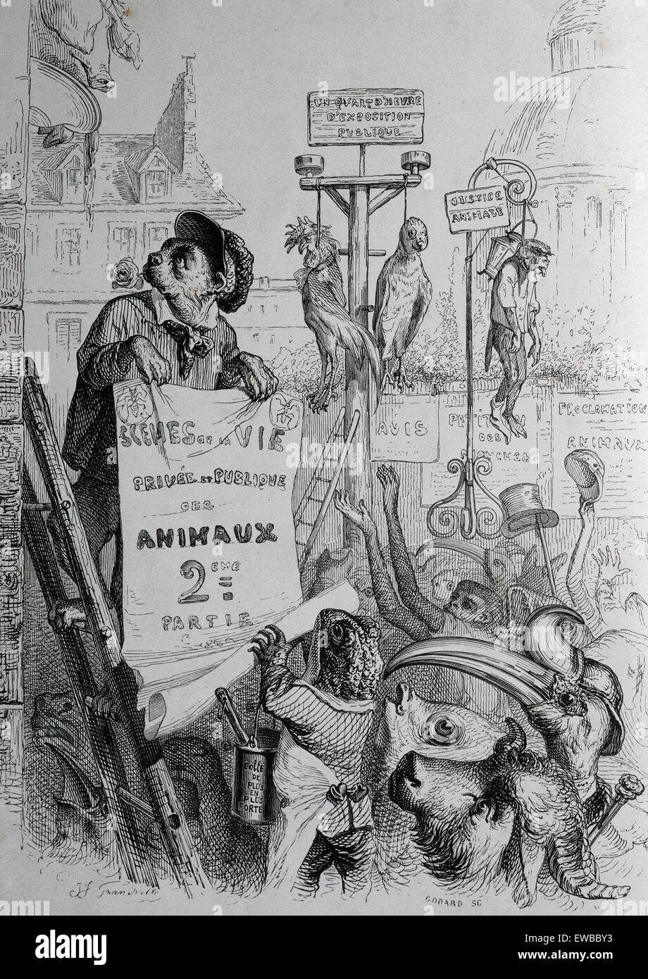 J.j. Grandville (Pseudonym von Jean Ignace Isidore Gérard) (1803-1847). Französischer Karikaturist. Das private und öffentliche Leben der Tiere. Satire der französischen Gesellschaft 1840 durch die Augen von Tieren. Satirische Lithographie. Paris, herausgegeben von J. Hetzel, 1842. Stockfoto