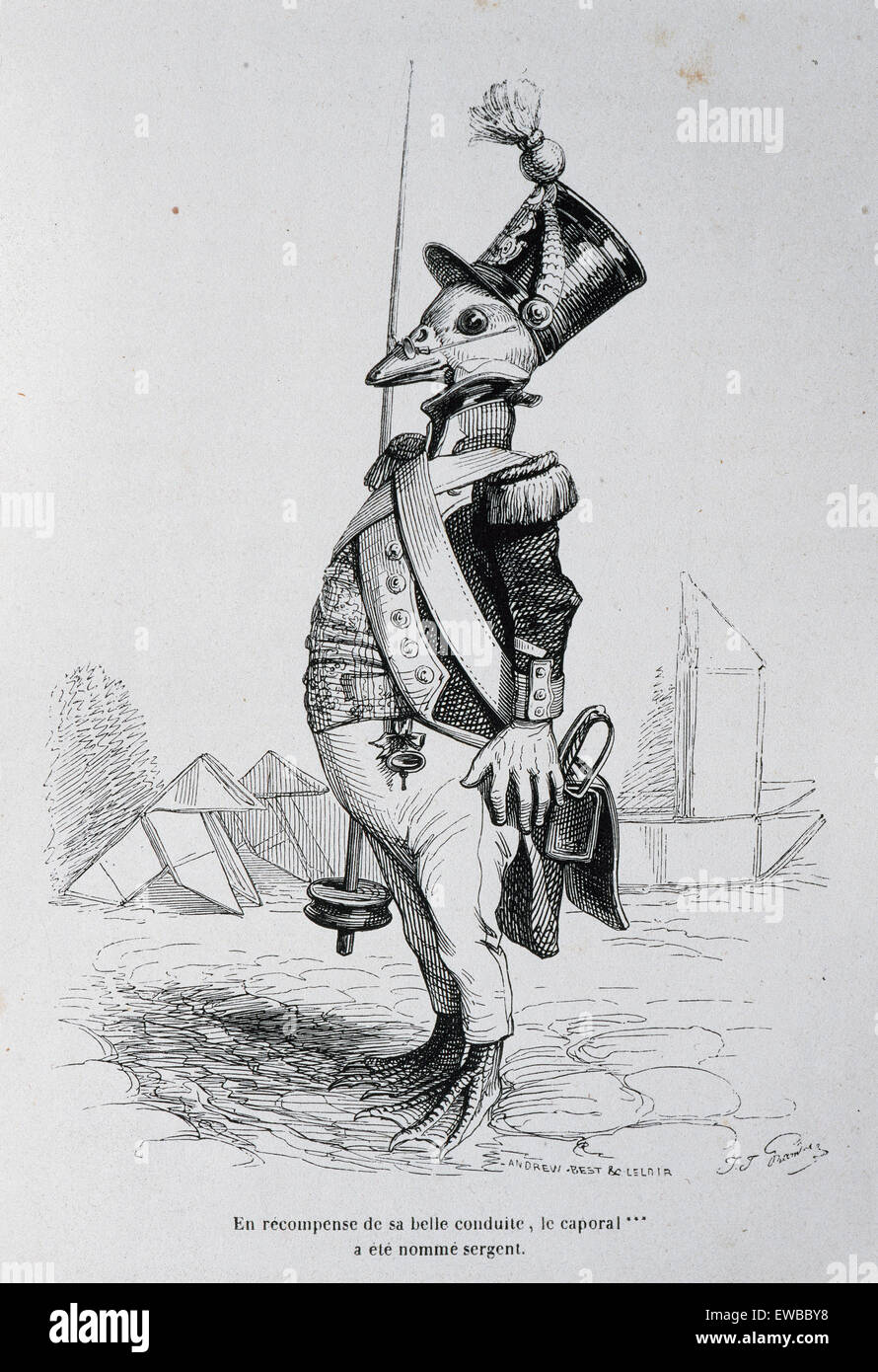 J.j. Grandville (Pseudonym von Jean Ignace Isidore Gérard) (1803-1847). Französischer Karikaturist. Das private und öffentliche Leben der Tiere. Satire der französischen Gesellschaft 1840 durch die Augen von Tieren. Satirische Lithographie. Paris, herausgegeben von J. Hetzel, 1842. Stockfoto