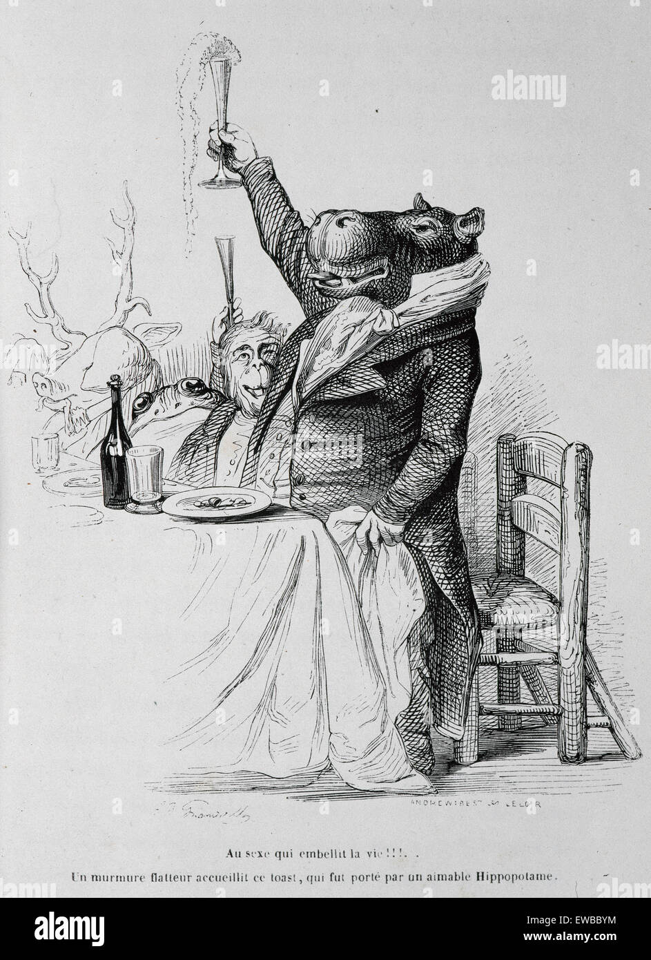 J.j. Grandville (Pseudonym von Jean Ignace Isidore Gérard) (1803-1847). Französischer Karikaturist. Das private und öffentliche Leben der Tiere. Satire der französischen Gesellschaft 1840 durch die Augen von Tieren. Satirische Lithographie. Paris, herausgegeben von J. Hetzel, 1842. Stockfoto