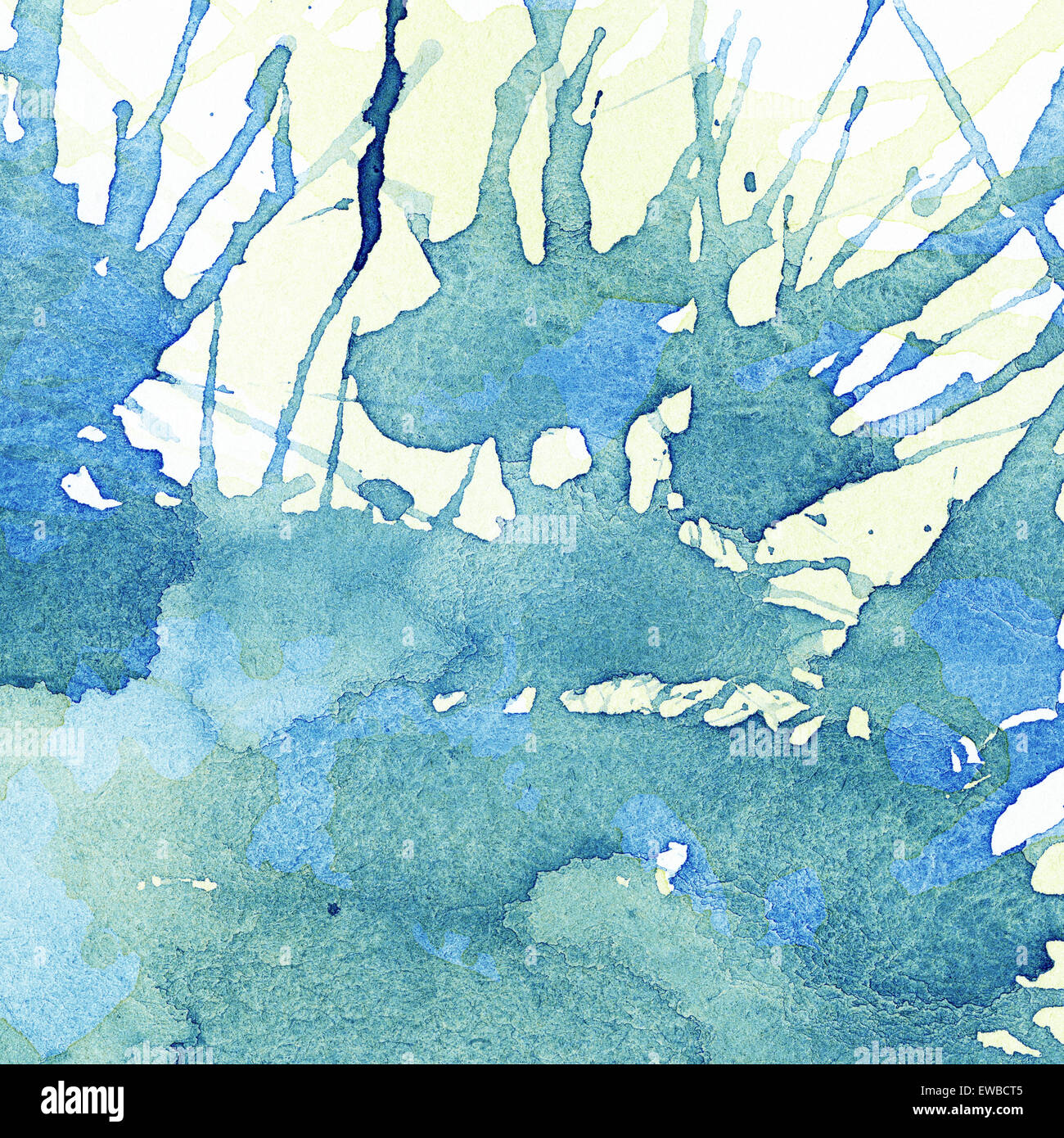 Blau, gelb Aquarell Flecken, Spritzer. Zusammenfassung Hintergrund gemalt Stockfoto