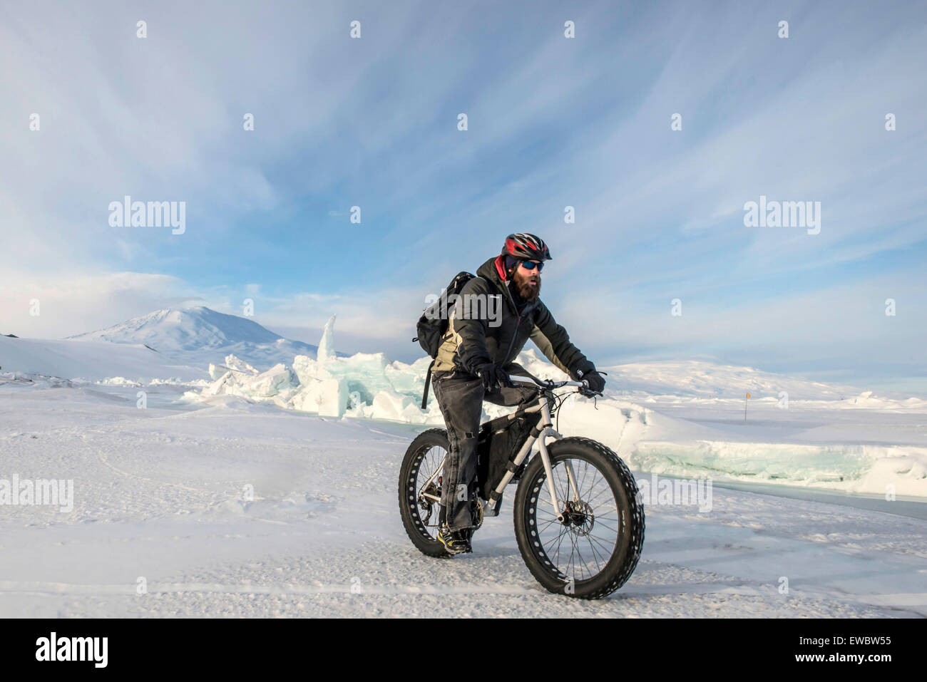 Mountainbiken auf Ross Island, Antarktis. Stockfoto