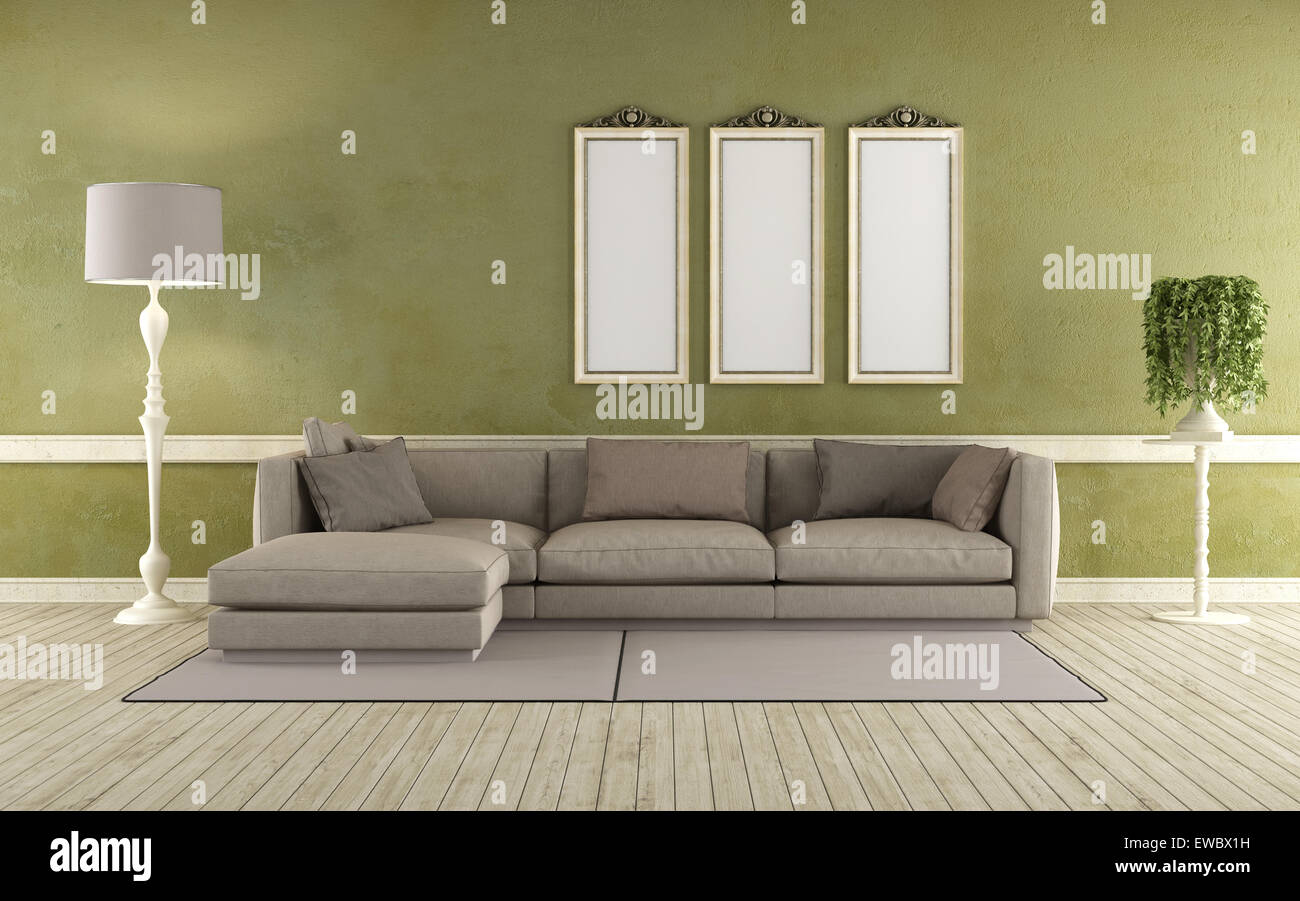 Modernes Sofa in einem klassischen Wohnzimmer - 3D Rendering Stockfoto