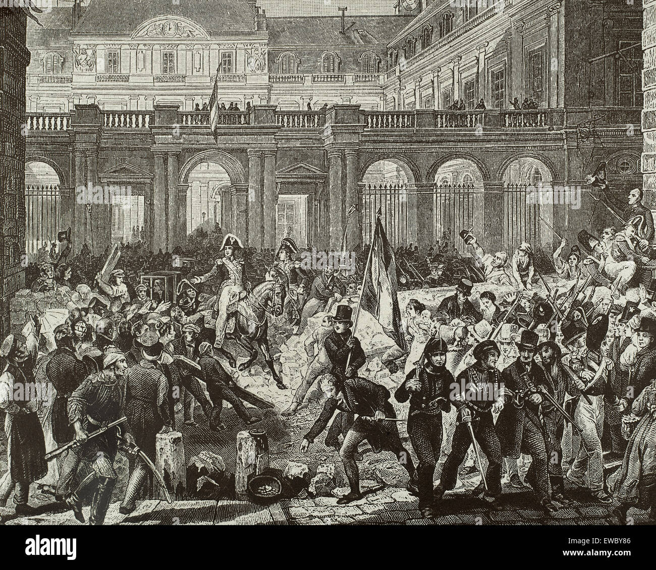 Frankreich. Paris. Juli Revolution.1830. Louis-Philippe, Herzog von Orleans gonna Rathaus, 31. Juli 1830 vom Königspalast entfernt. Gravur. Stockfoto