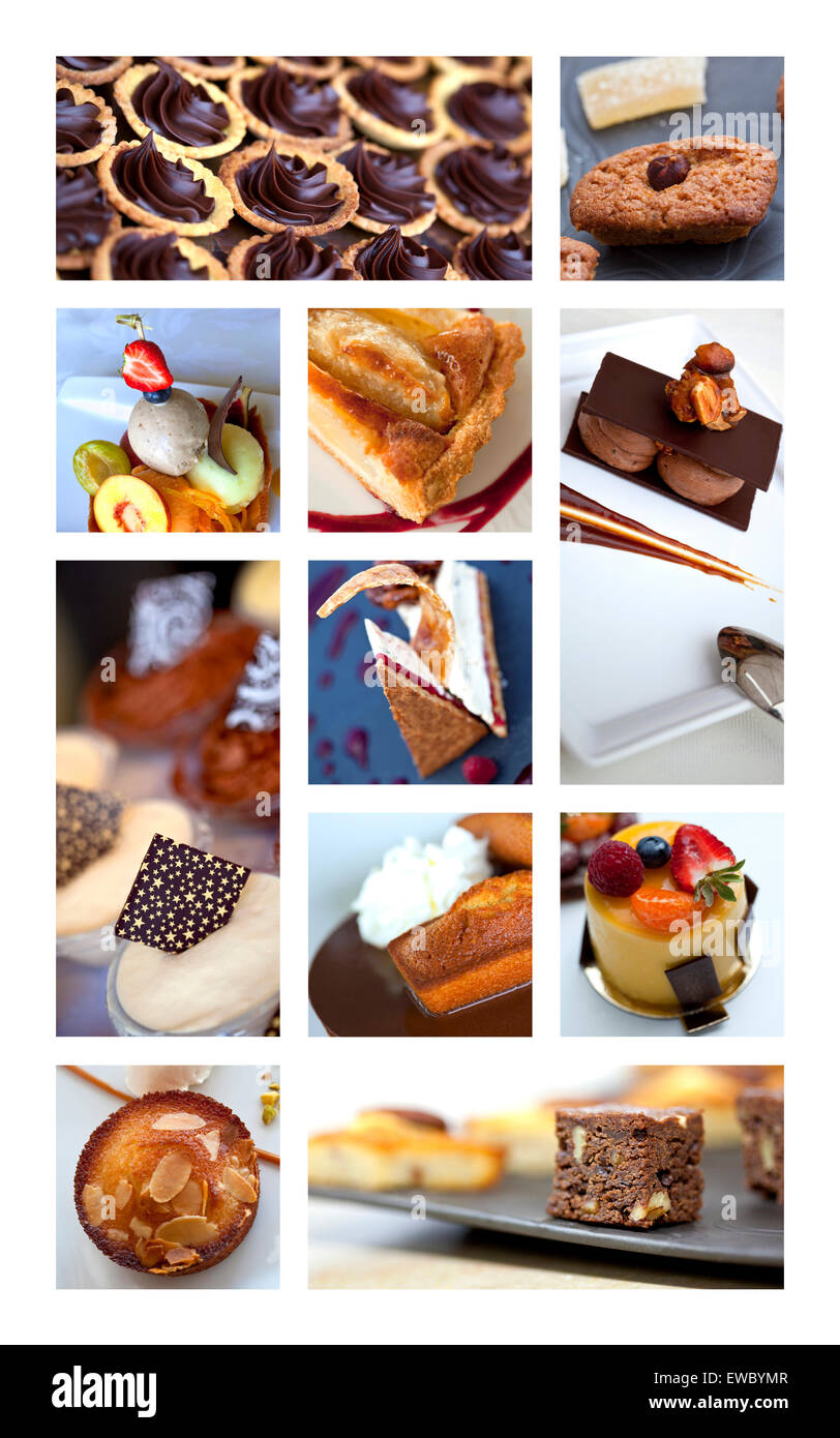 Collage aus verschiedenen französischen Kuchen und desserts Stockfoto