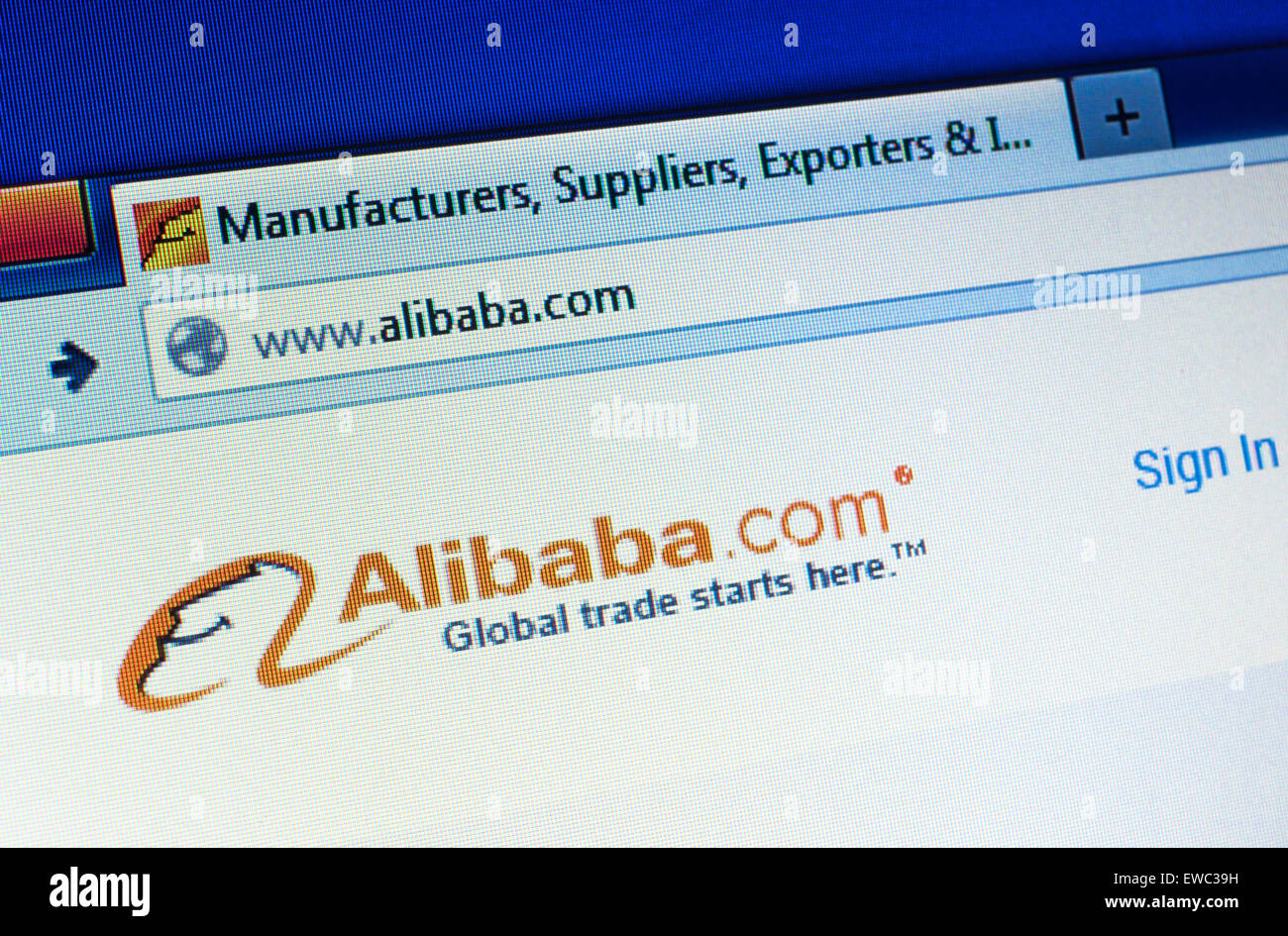 DANZIG, POLEN - 25. APRIL 2015. Alibaba-Homepage auf dem Bildschirm. Alibaba ist eine chinesische e-Commerce-Unternehmen Stockfoto