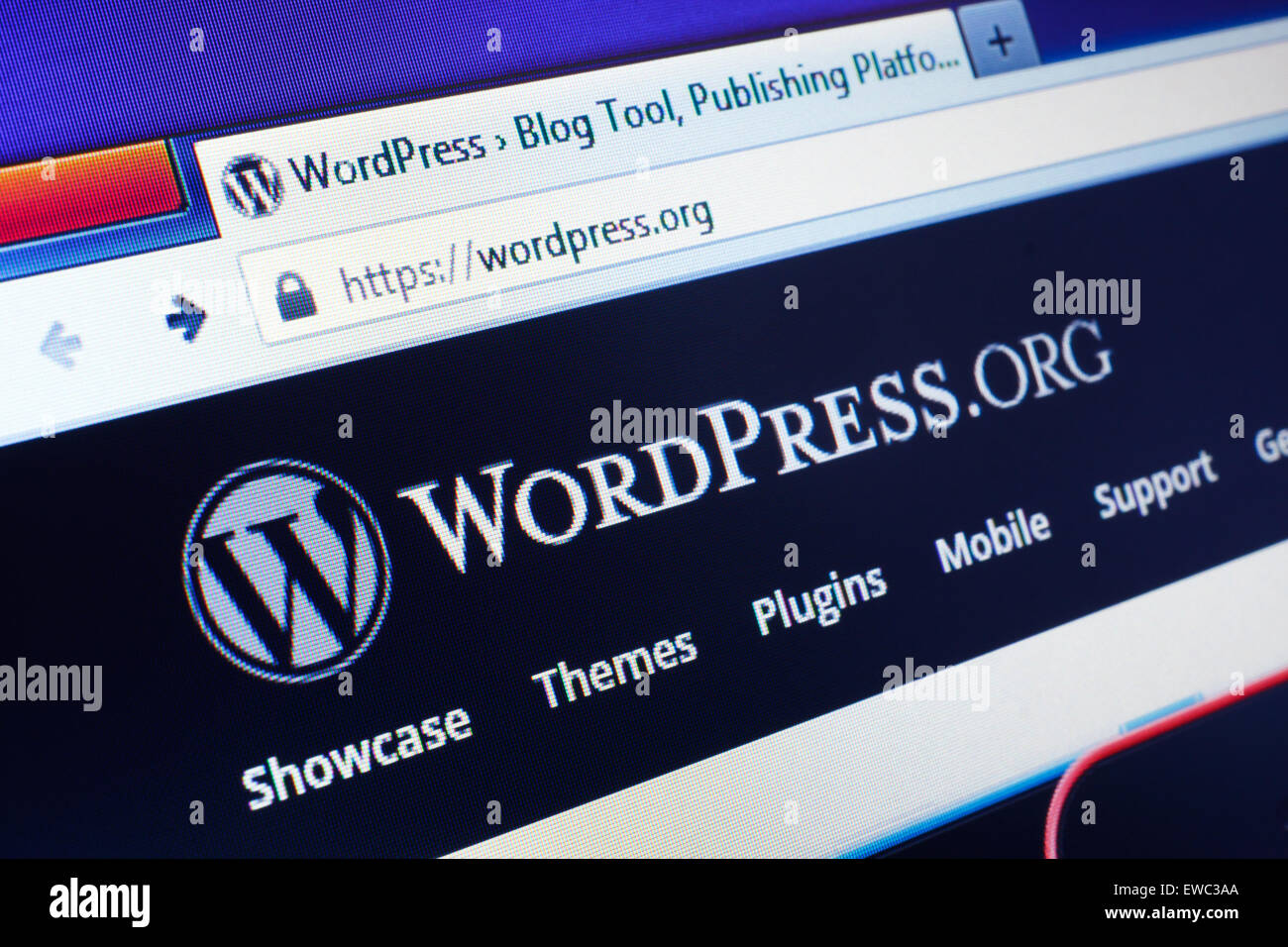 DANZIG, POLEN - 25. APRIL 2015. WordPress-Homepage auf dem Bildschirm. WordPress ist eine freie und Open-Source Blogging-Tool ein Stockfoto