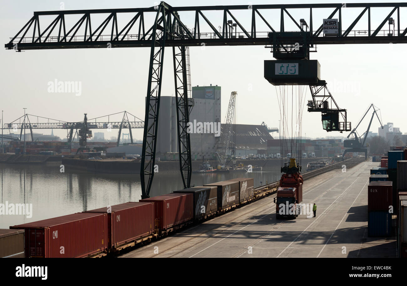 Container-terminal, Niehl, Köln, Nordrhein-Westfalen, Deutschland. Stockfoto