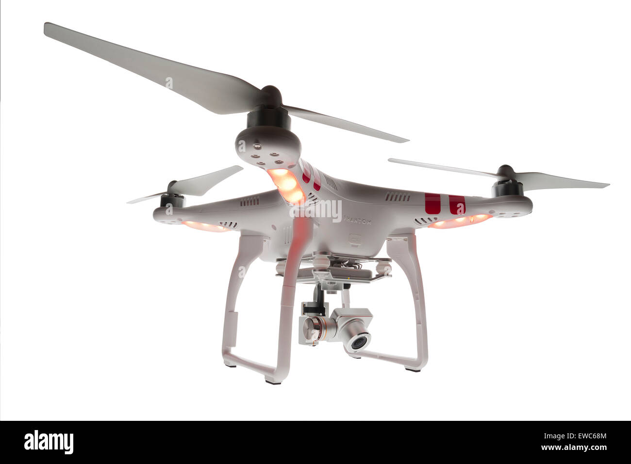 DJI Phantom Drohne. Aerial video-Capture. Flugmaschine. Hohen Aussichtspunkt, unbemannte Flugzeuge. Ferngesteuerte Vertikallift. Stockfoto