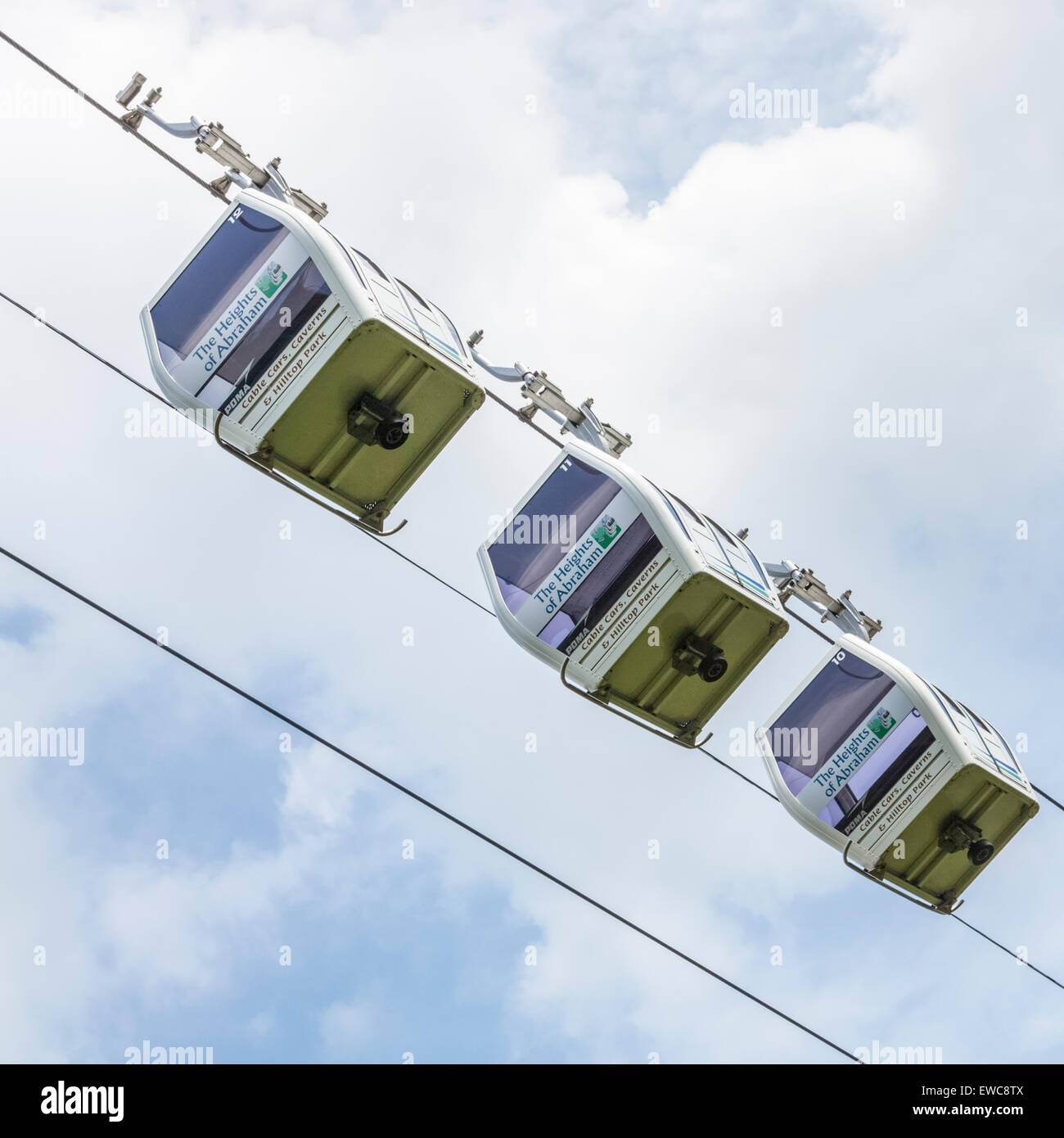 Unter der Fahrt mit der Seilbahn auf den Höhen von Abraham, Matlock Bath, Derbyshire, England, Großbritannien Stockfoto