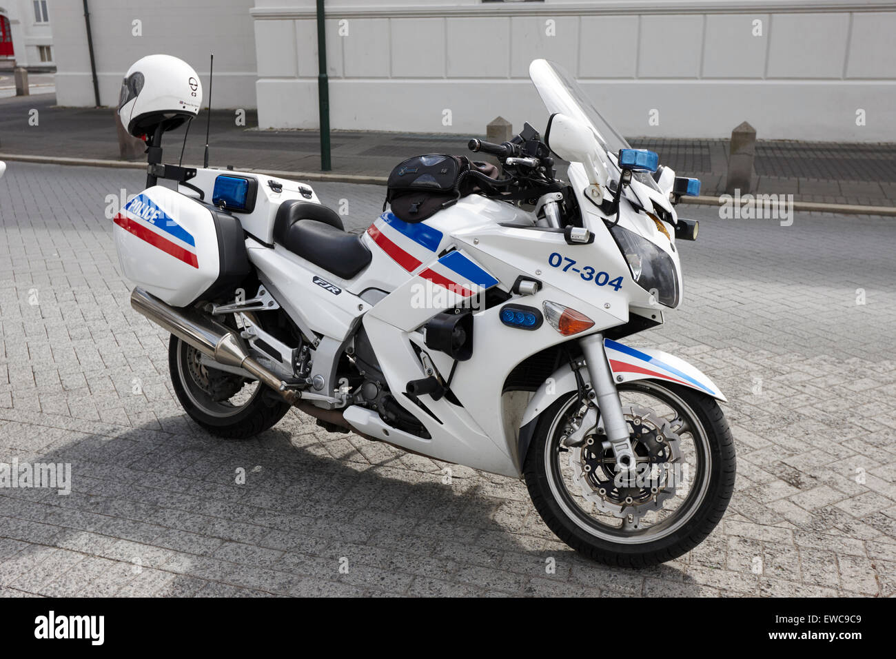 Logreglan isländische Polizei Yamaha Fjr Patrouille Fahrrad in Reykjavik Island Stockfoto