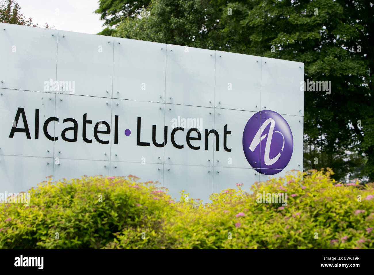 Ein Logo Zeichen außerhalb der Hauptsitz der Bell Labs, ein Tochterunternehmen von Alcatel-Lucent, in Murray Hill, New Jersey. Stockfoto