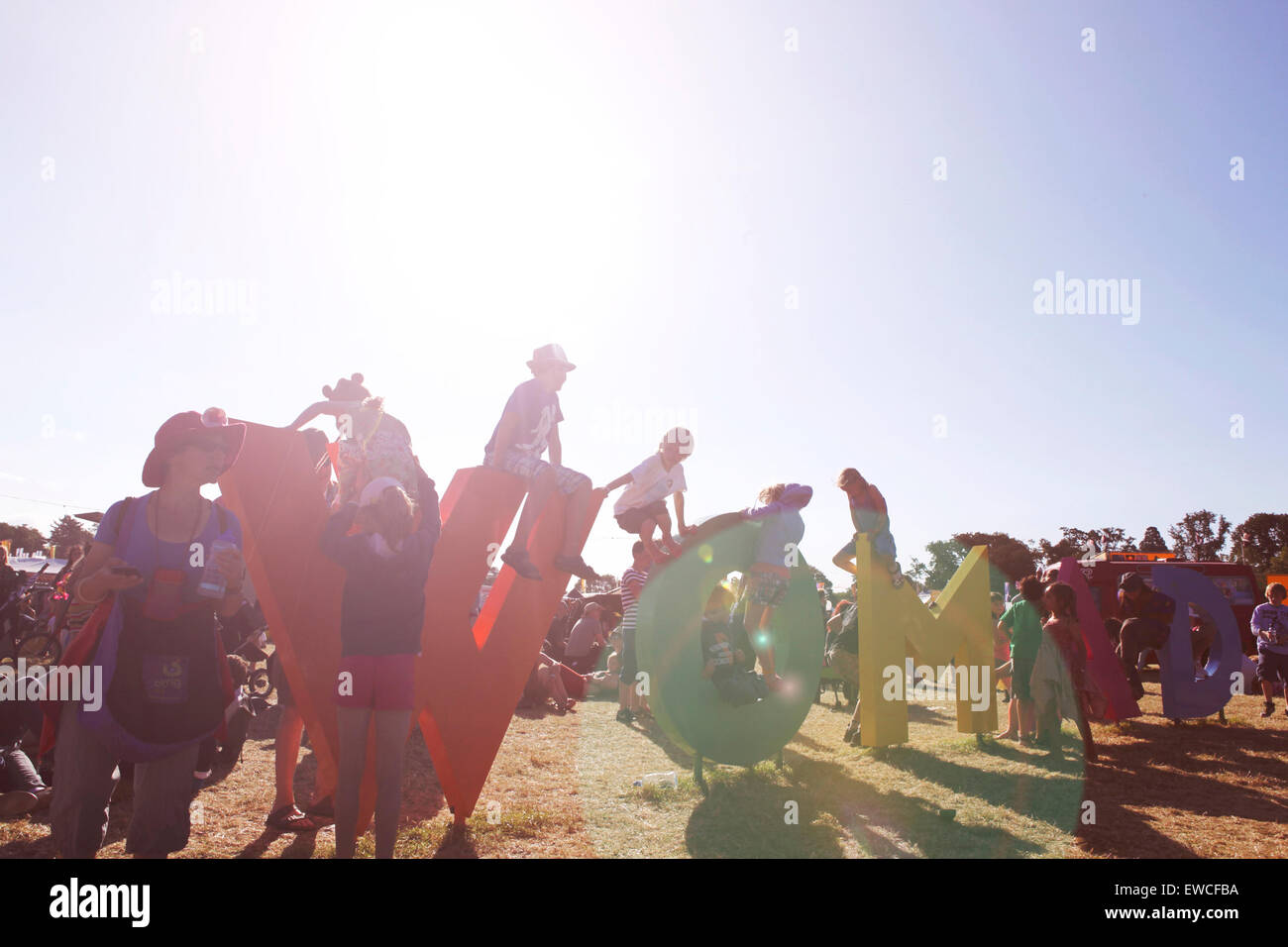 WOMAD Zeichen beim Musikfestival Stockfoto