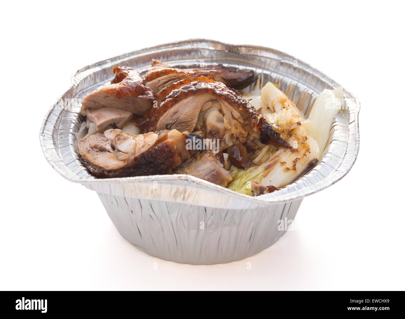 Lunch-Box der gebratene Ente auf weiß mit Beschneidungspfad Stockfoto