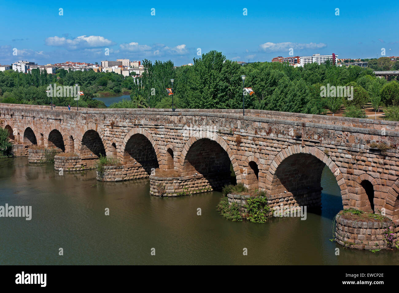 Römische Brücke über den Guadiana Fluss, Merida, Badajoz Provinz, Region Extremadura, Spanien, Europa Stockfoto