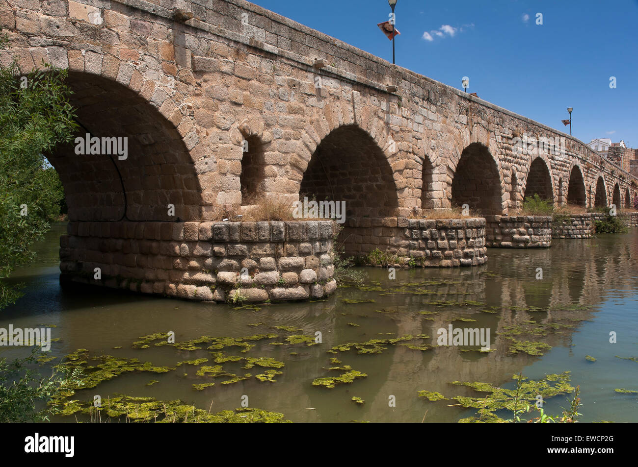 Römische Brücke über den Guadiana Fluss, Merida, Badajoz Provinz, Region Extremadura, Spanien, Europa Stockfoto