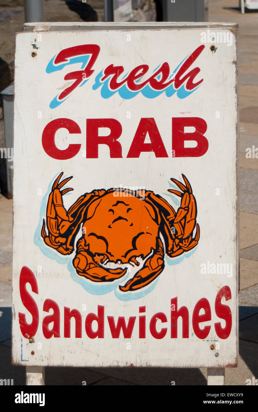 Sandwichbrett Werbung frische Krabben Sandwiches auf Weston Super-Mare Promenade gefunden Stockfoto