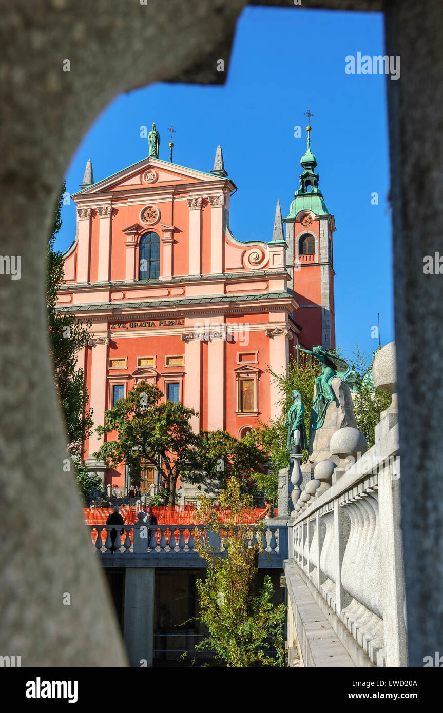 Franziskaner Kirche der Verkündigung, Preseren-Platz, Ljubljana, Slowenien Stockfoto