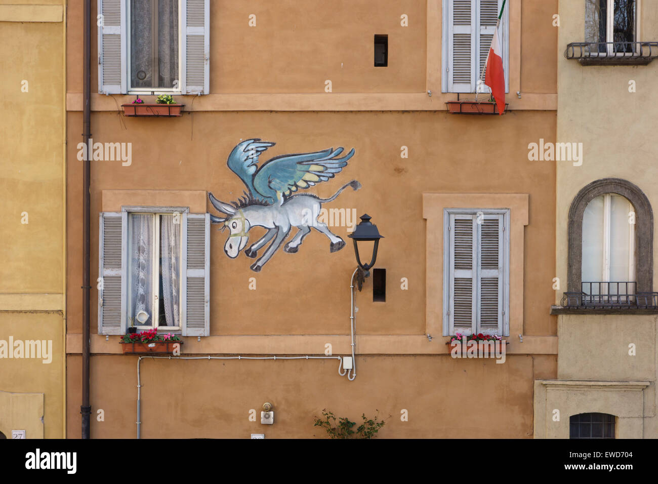 Fliegender Esel Streetart Rom Italien Stockfoto