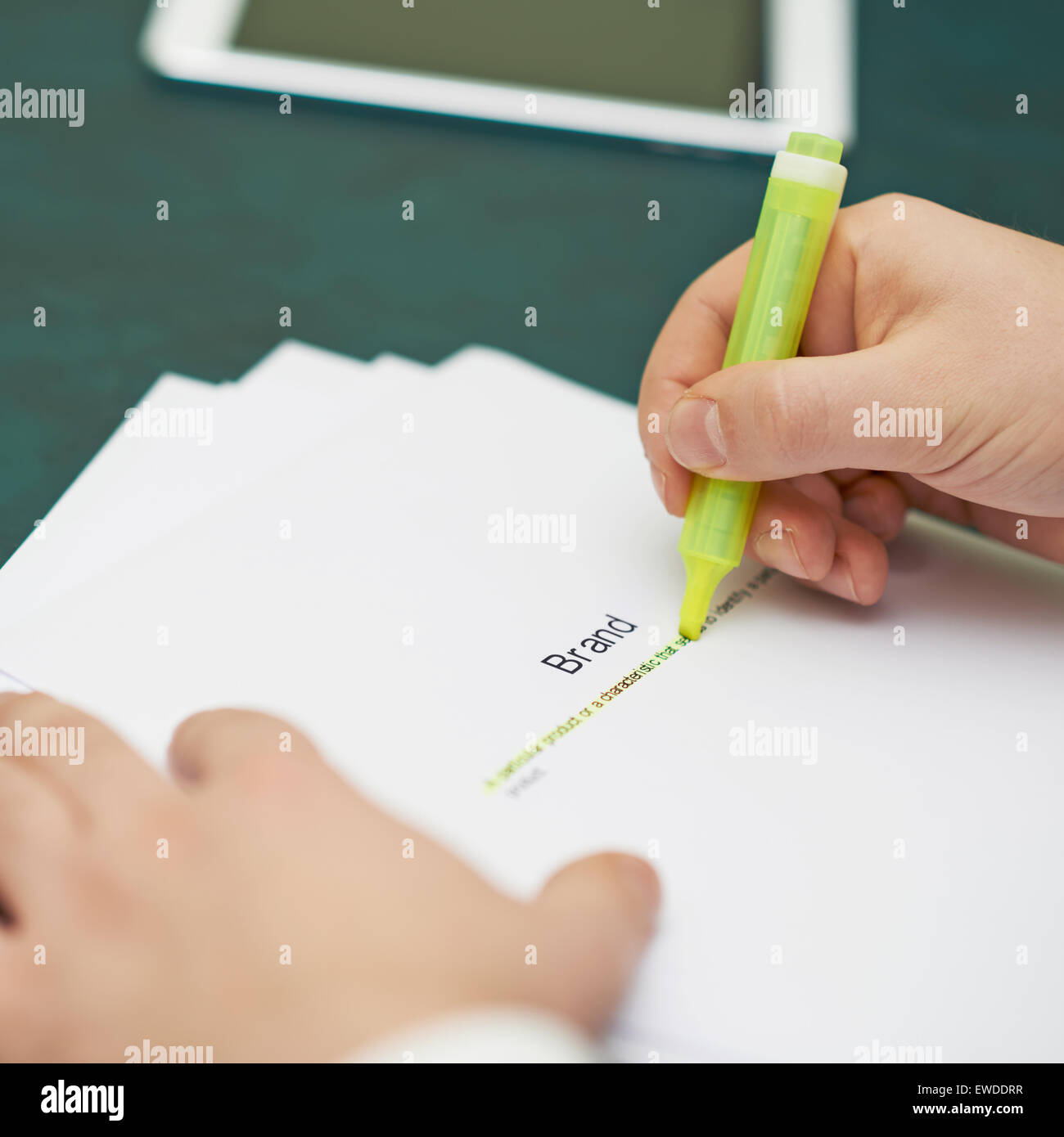 Markieren von Wörtern bei der Markendefinition einer Stockfoto