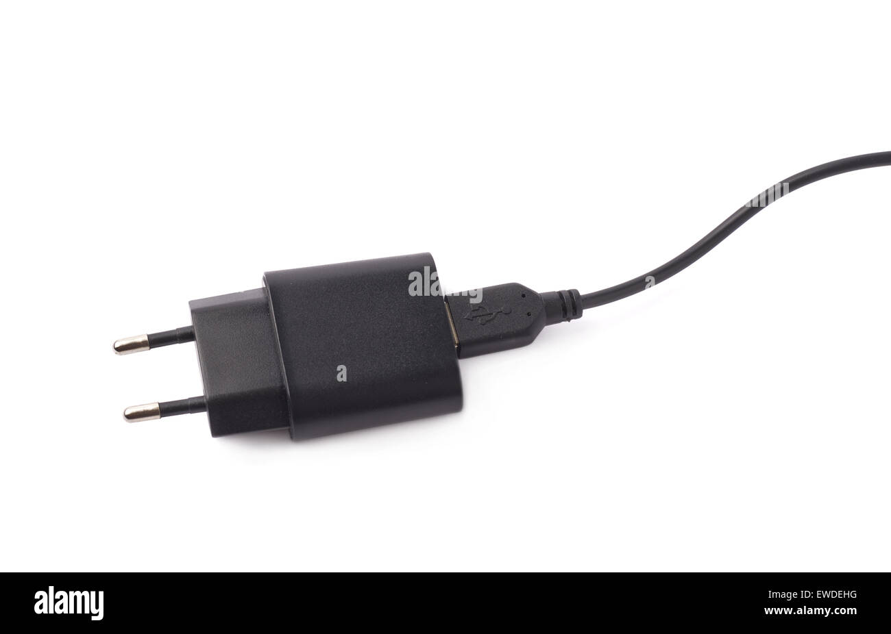 Fragment des schwarzen Adapter Charger isoliert Stockfoto