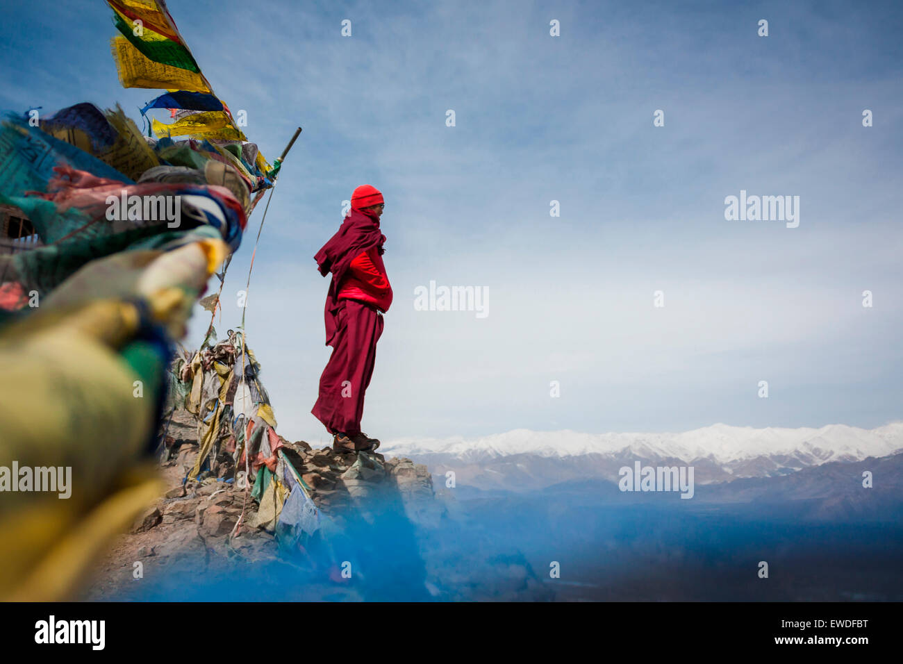 Ein Mönch während Matho Nagrang Festival in Matho Kloster, Ladakh, Indien. Stockfoto