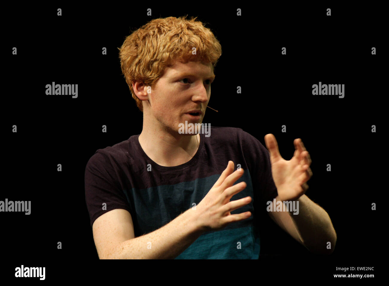 29. September 2013 - BERLIN: Patrick Collison (Streifen) an die Kongressteilnehmer "stören Europa: Berlin 2013" von TechCrunch, Arena, Berl Stockfoto