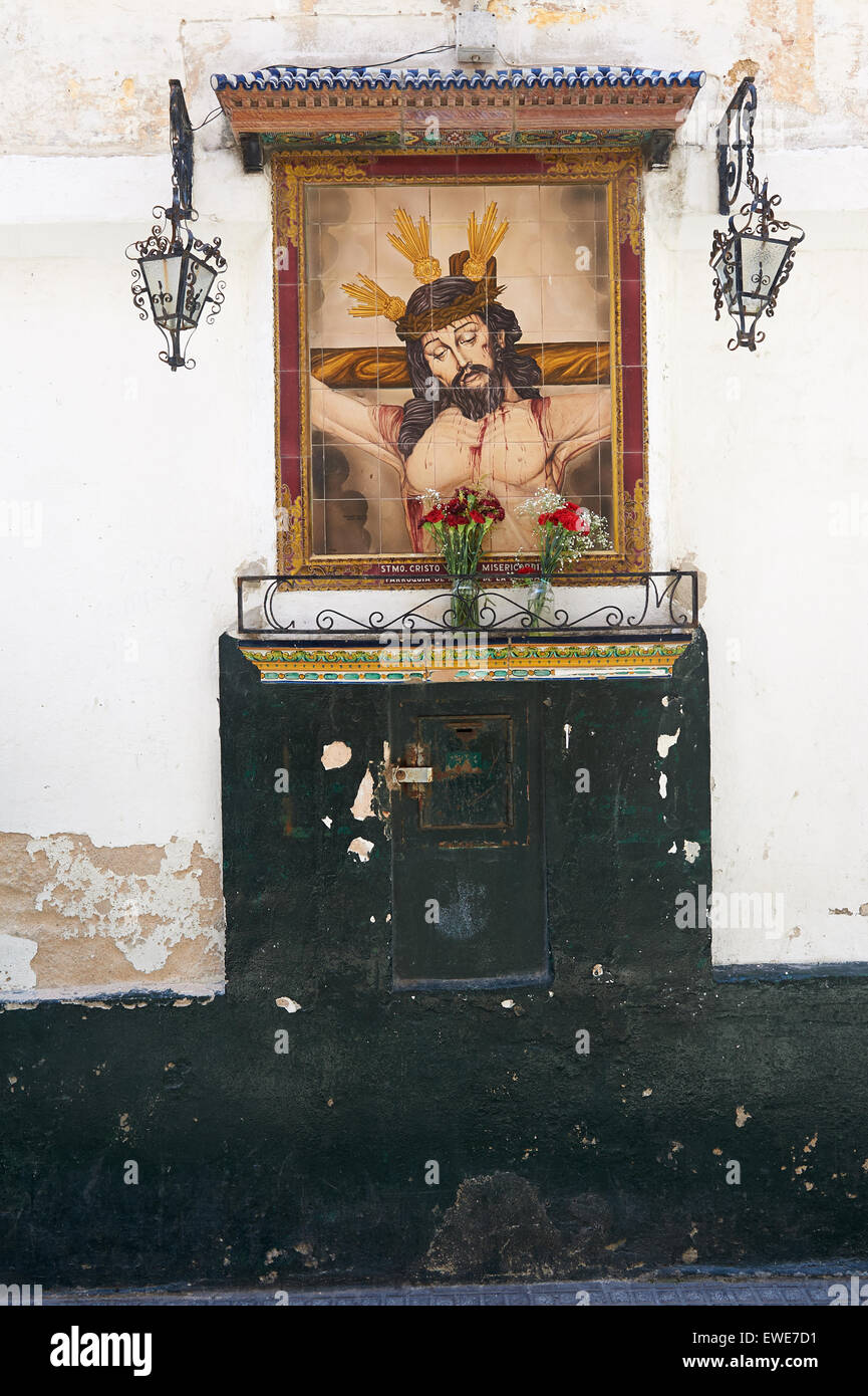 Cadiz, Spanien, Fassade des Hauses mit einem Bild von Jesus Stockfoto