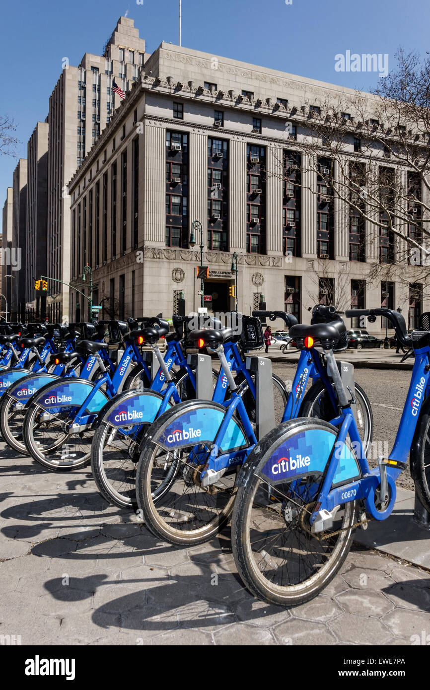 New York City, NY NYC, Manhattan, Lower, Civic Center District, Louis J. Lefkowitz State Office Building, Office of City Clerk, citibike Station, bike share s Stockfoto
