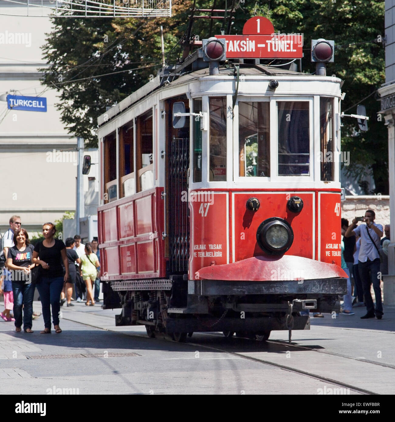 Taksim Tunel historischen Straßenbahn in Istanbul, Türkei. Stockfoto
