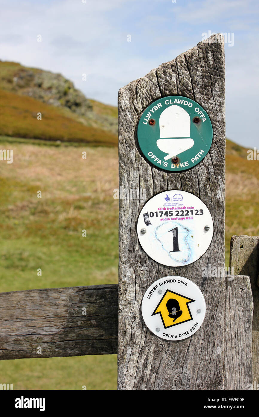 Zeichen zeigen Audio Heritage Trail als Bestandteil der Offa Dyke Path Stockfoto