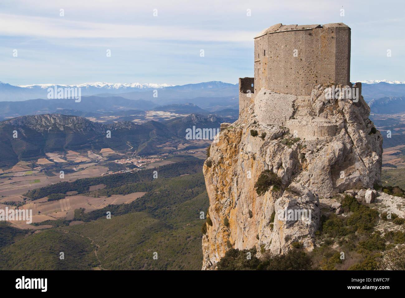 Queribus Burg in Aude, Languedoc-Roussillon, Frankreich. Stockfoto