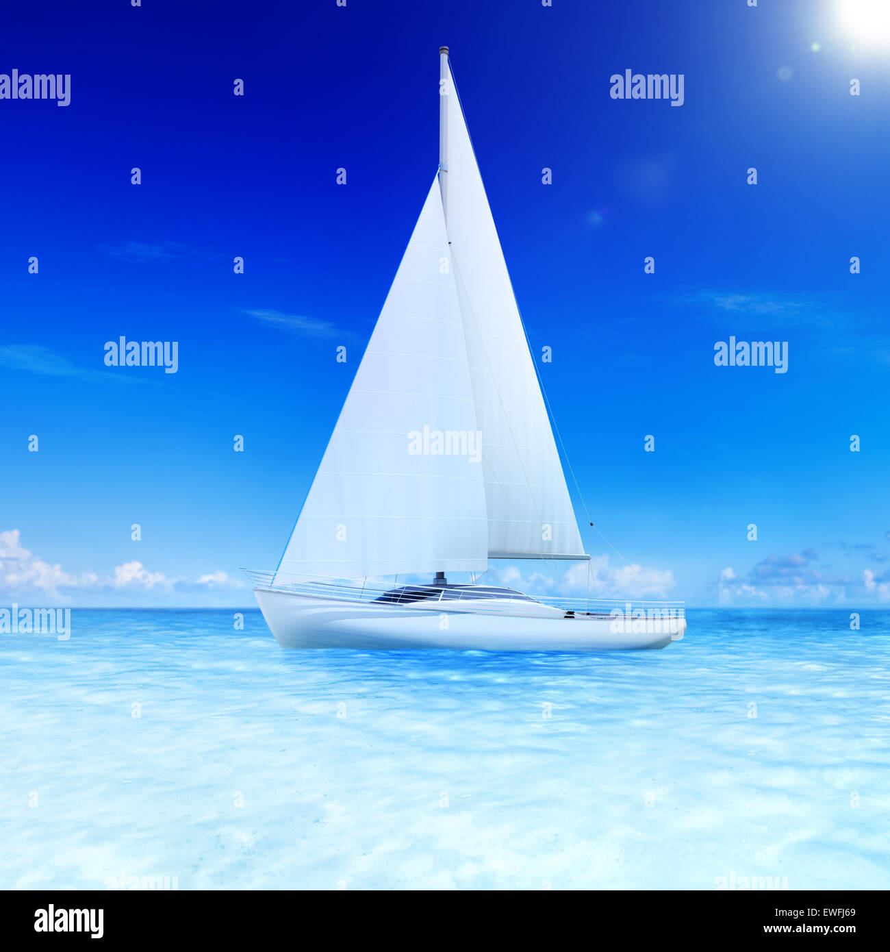 3D gerendert Segelboot auf dem Meer. Stockfoto