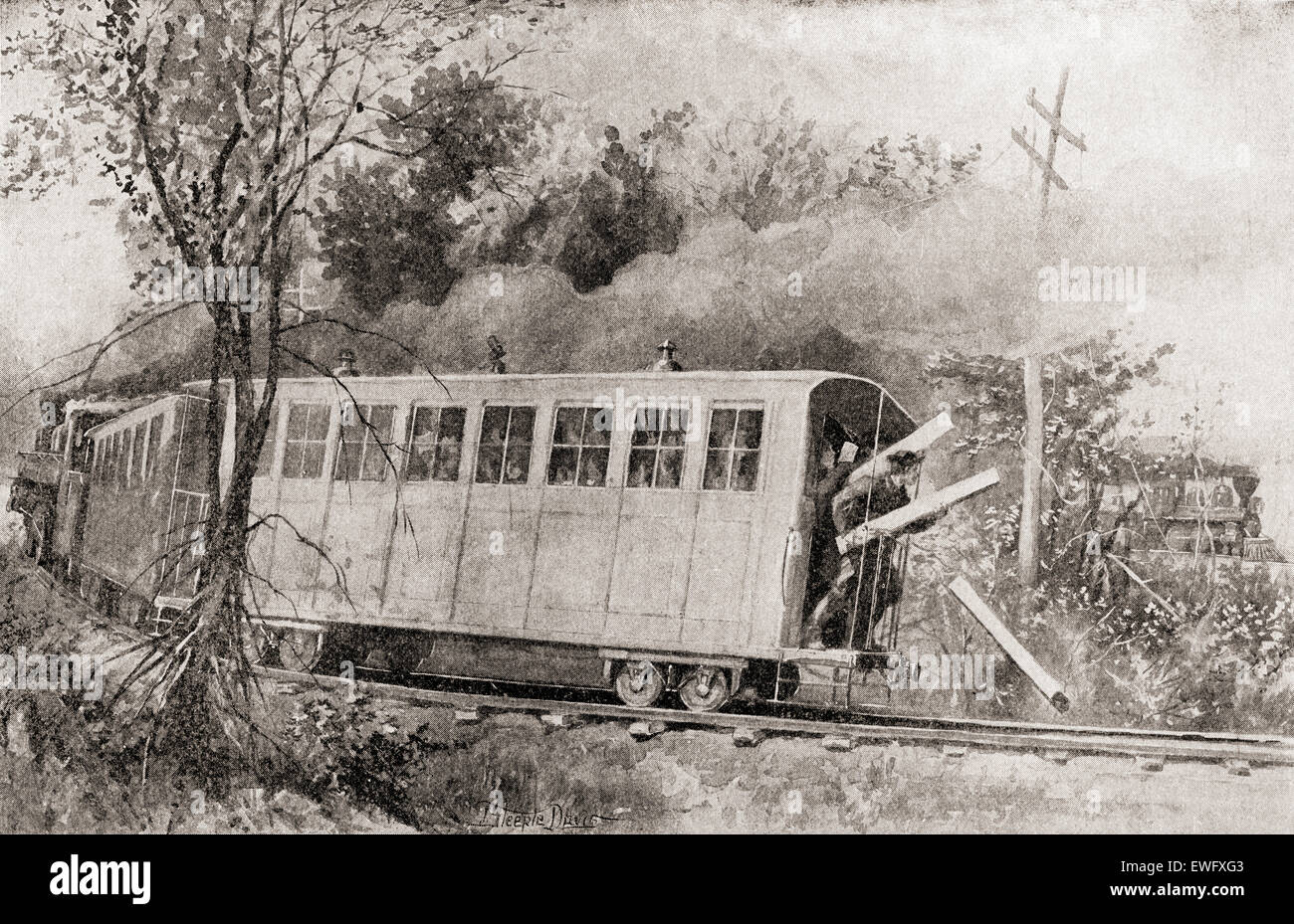 Die Great Locomotive Chase oder Andrews' Raid, eine militärische Razzia, die 12. April 1862, in Nordgeorgia während des amerikanischen Bürgerkriegs aufgetreten sind. Stockfoto