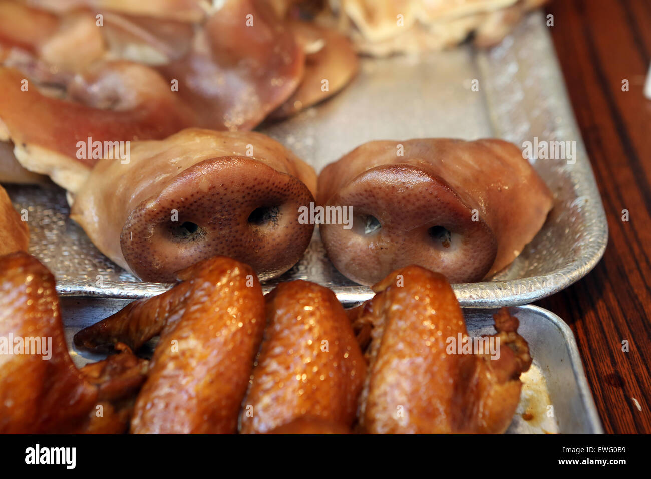 Hong Kong, China, gegrilltes Schweinefleisch Nasen Stockfoto