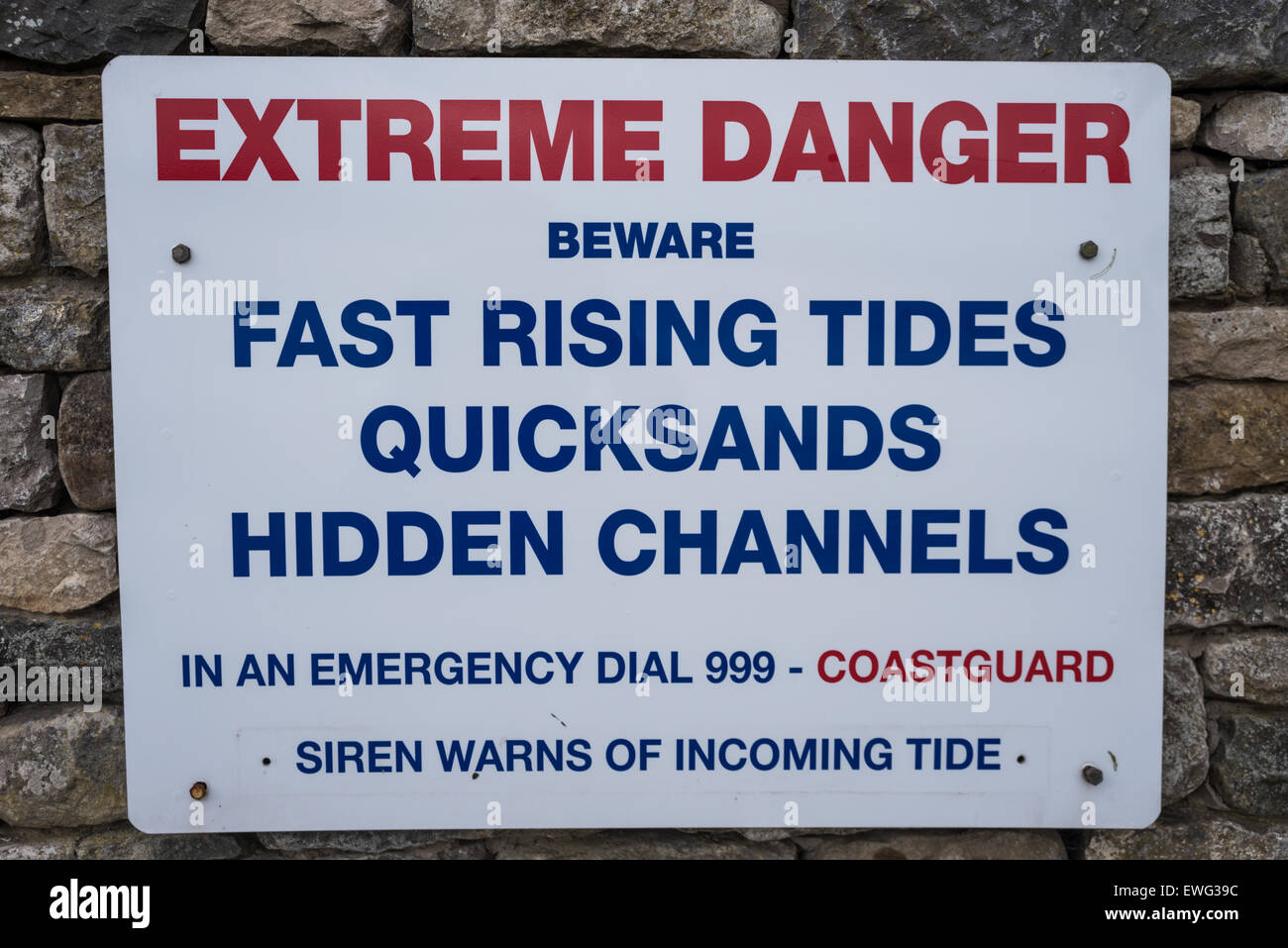 Extreme Gefahr Warnzeichen bei Arnside in South Cumbria Stockfoto