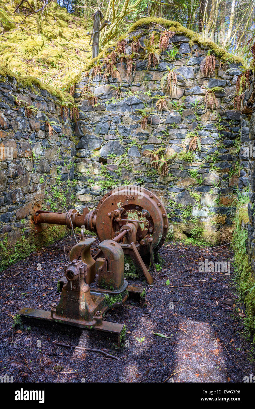 Überreste von alten hydro Electric power Turbine, Aros Park in der Nähe von Tobermory, Isle of Mull, Hebriden, Argyll and Bute, Scotland Stockfoto