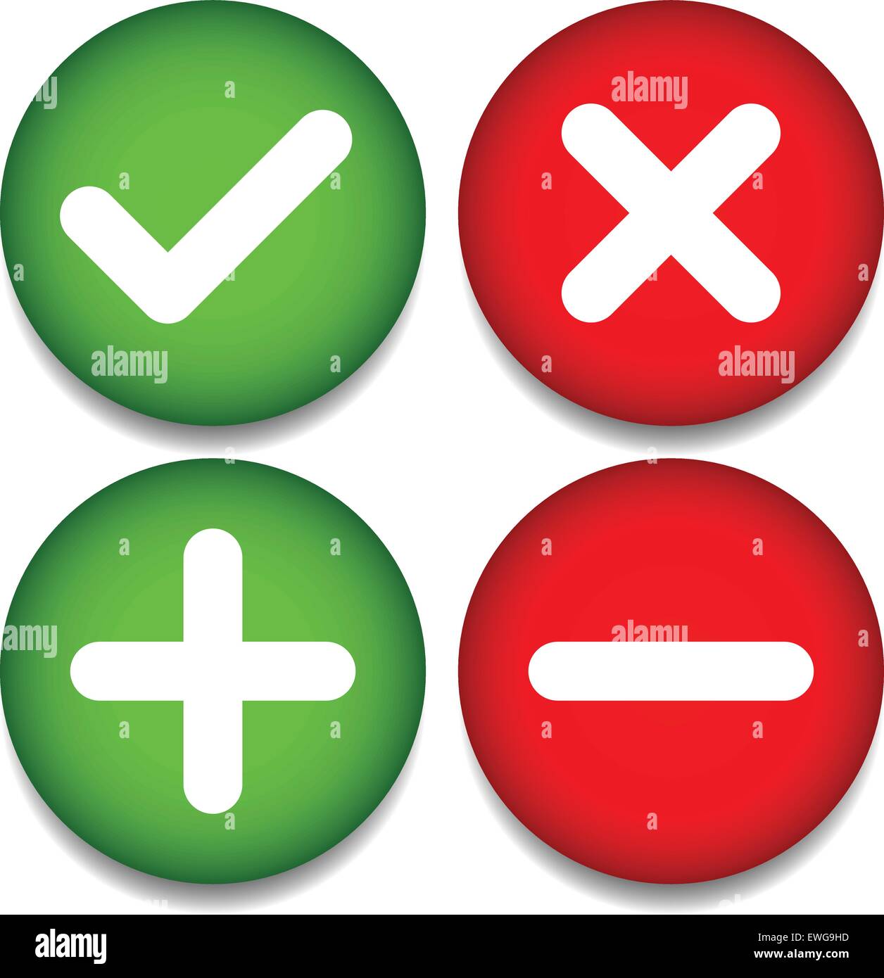 Satz von 4 Symbole mit Häkchen, Kreuz und plus, Minus-Zeichen Stock ...