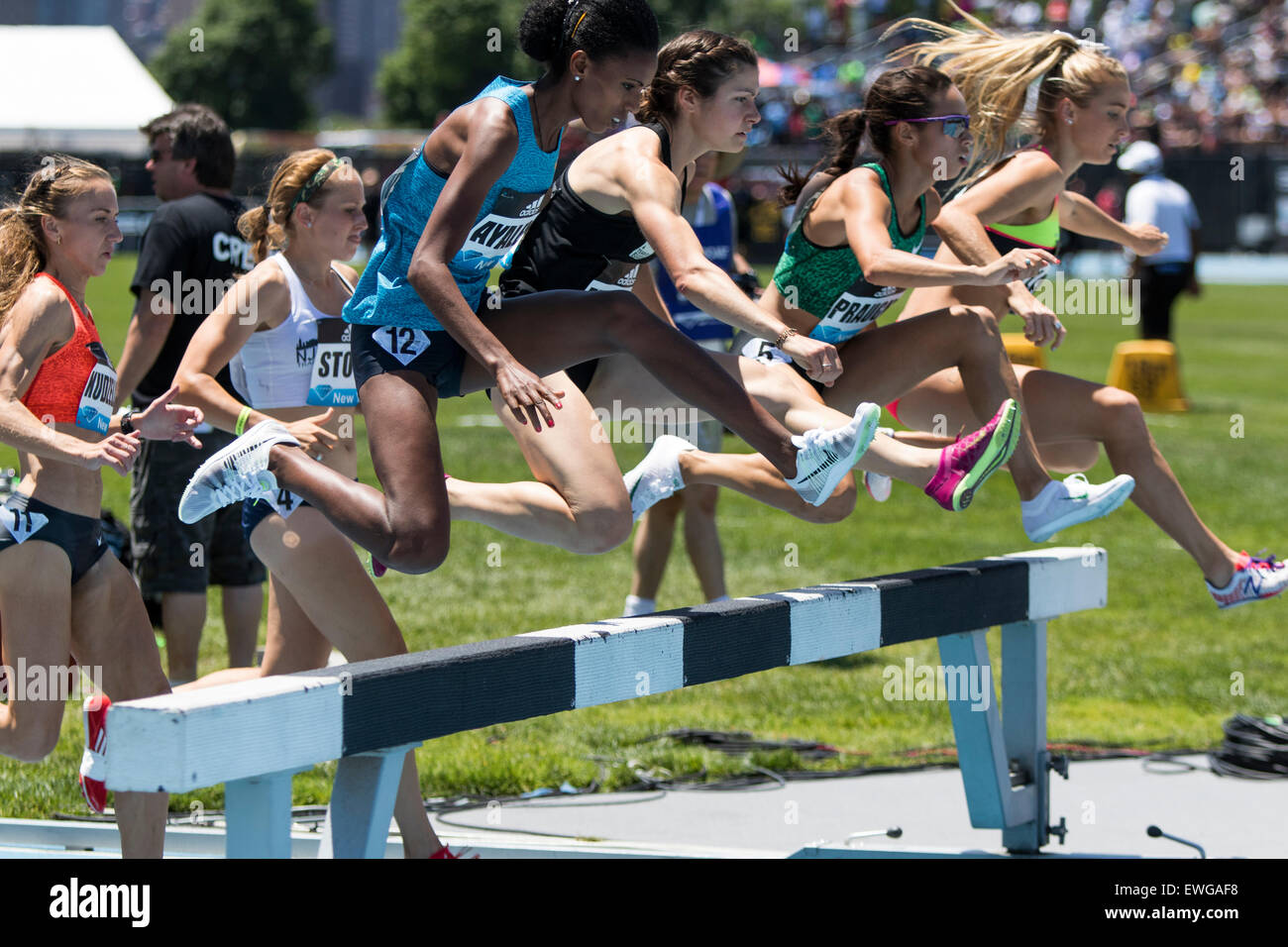 Frauen 3000m Hindernis beim 2015 Adidas NYC Diamond League Grand Prix Stockfoto