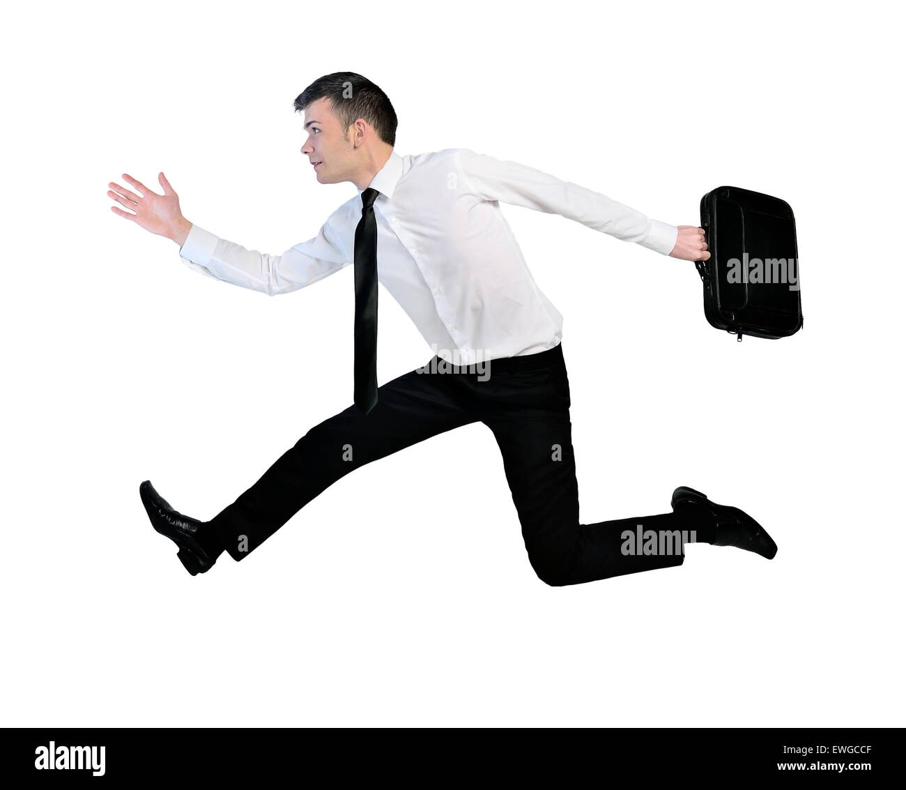 Isolierte Geschäftsmann mit Aktenkoffer ausgeführt Stockfoto