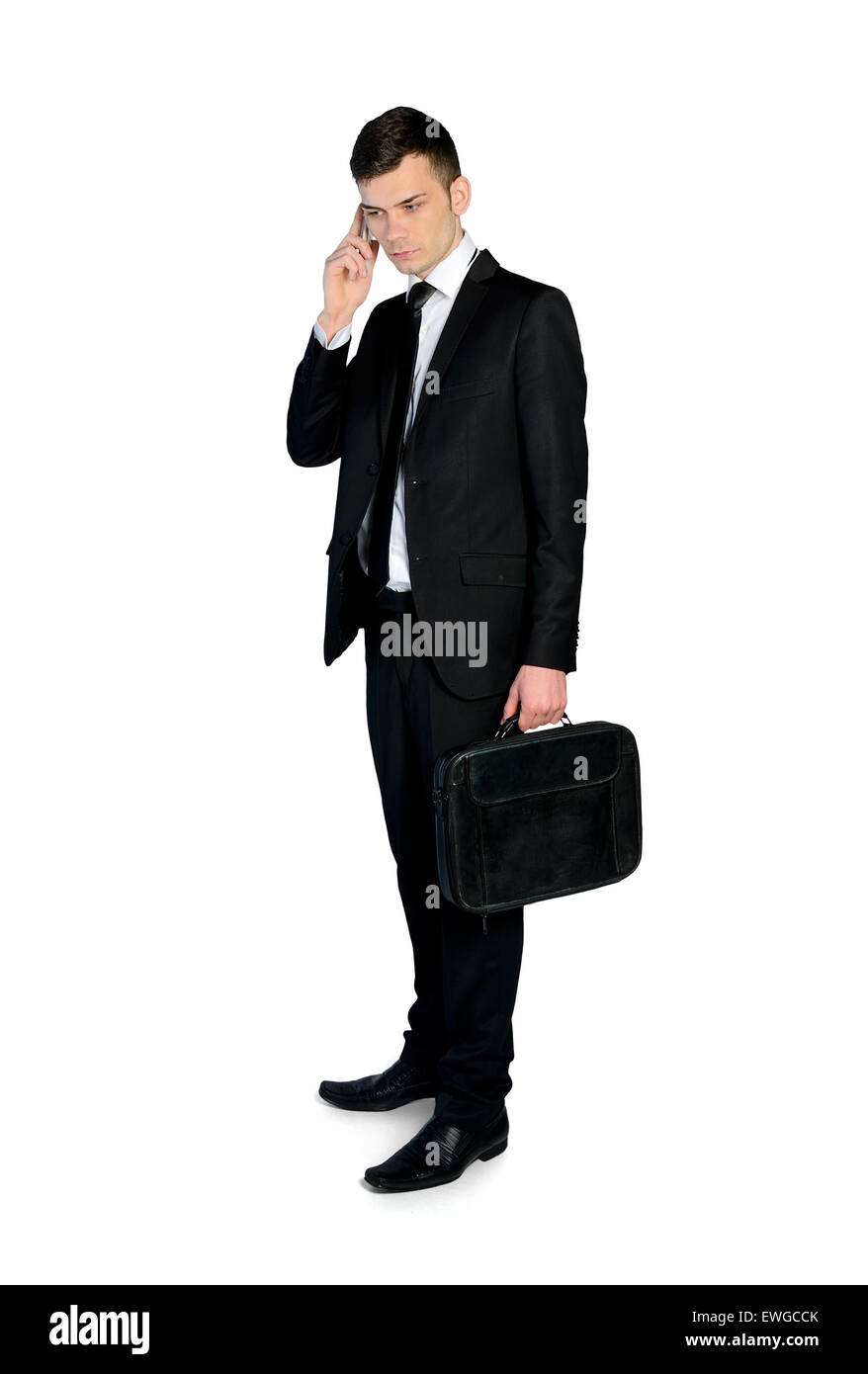 Isolierte Geschäftsmann am Telefon sprechen Stockfoto