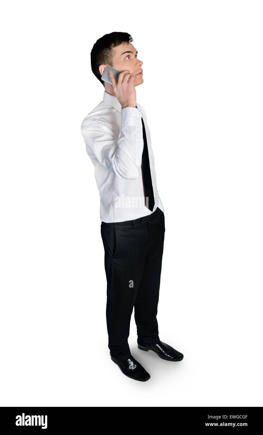 Isolierte Geschäftsmann am Telefon sprechen Stockfoto