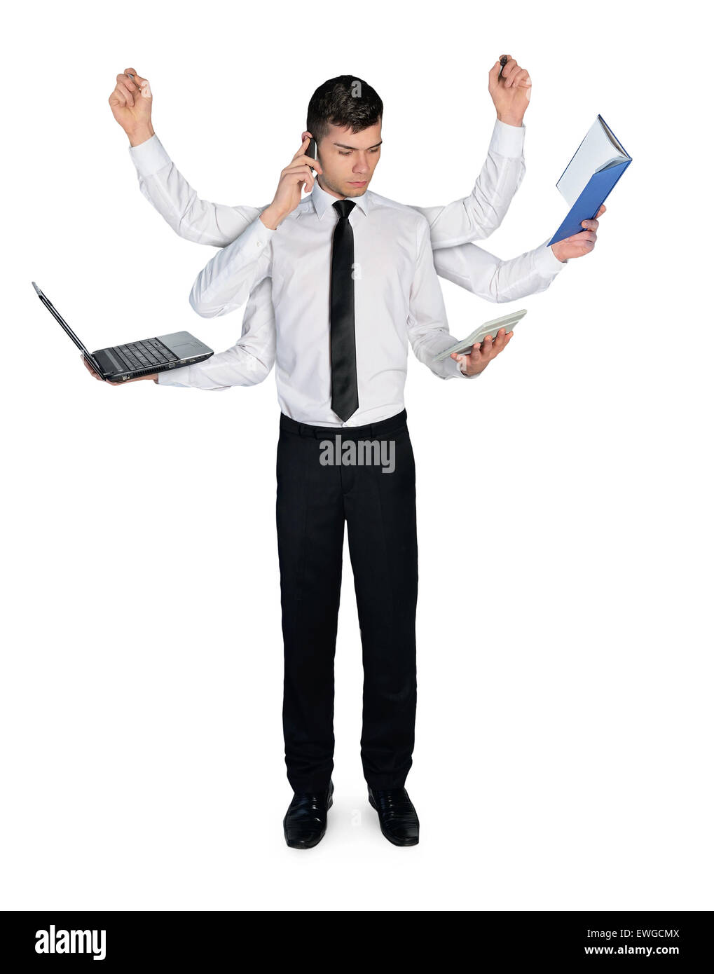 Isolierte Jungunternehmen Mann multitasking Stockfoto