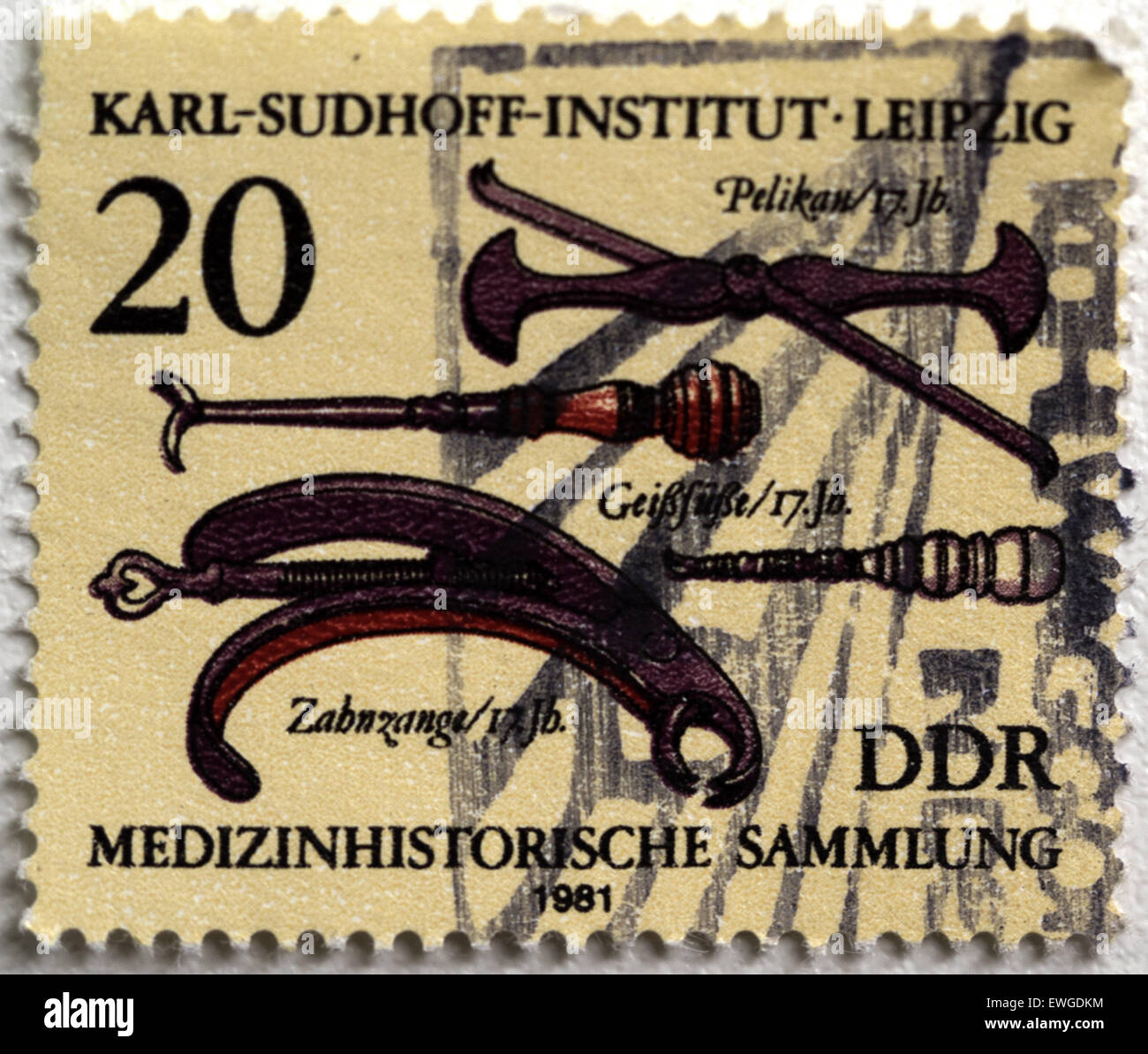 20. Juni 2015 - Deutschland - CIRCA 1981: Briefmarke gedruckt in Deutschland zeigt 18. h. Geschichte medizinische Instrumente, Leipzig, Karl Sudhoff-Institut © Igor Golovniov/ZUMA Draht/Alamy Live News Stockfoto