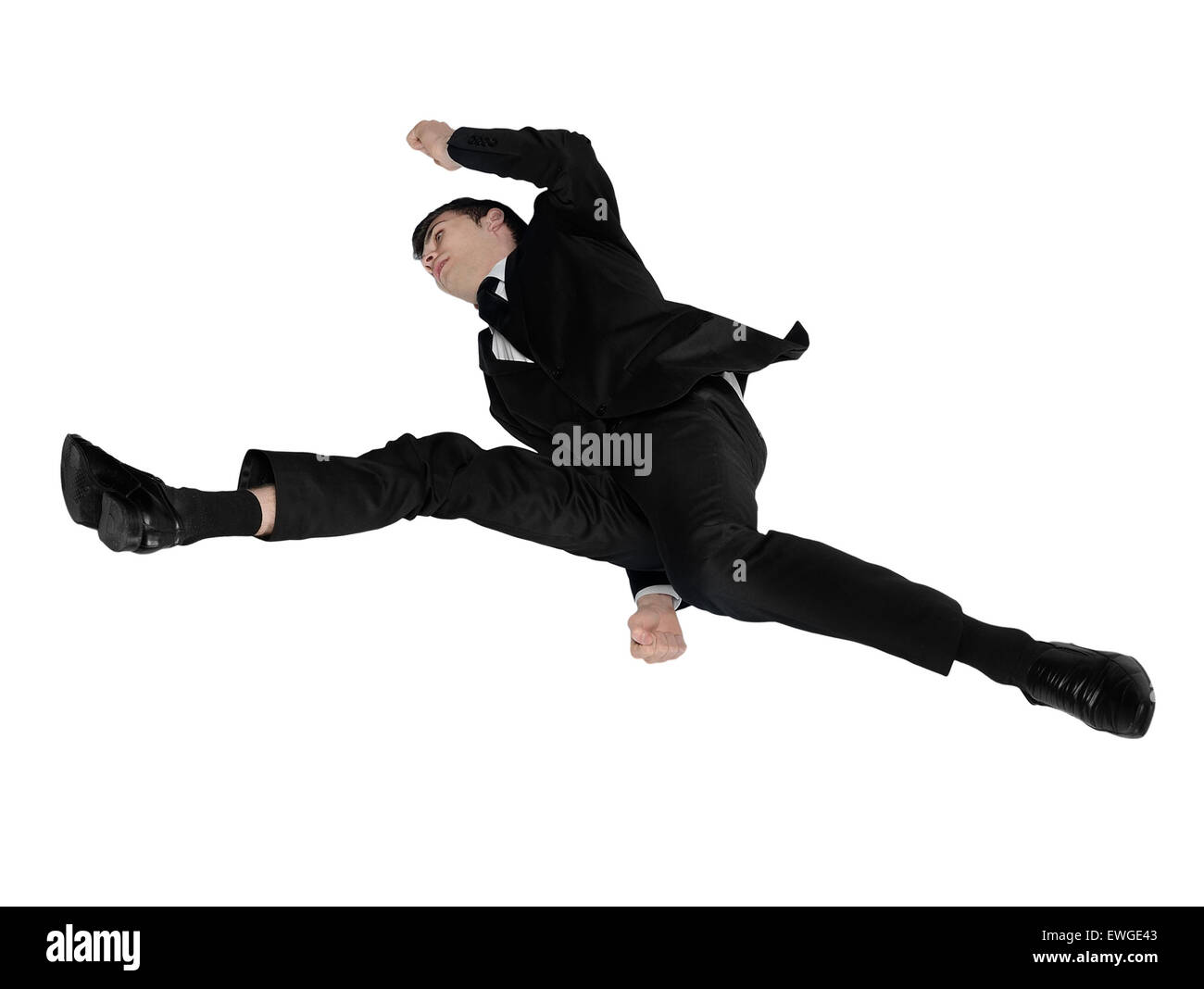 Isolierte Geschäftsmann springen Stockfoto