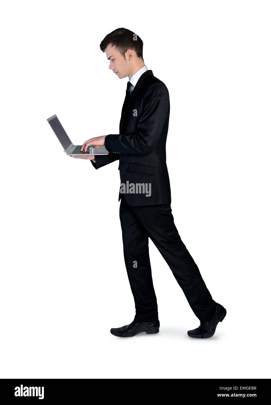 Isolierte Geschäftsmann Laptop benutzen Stockfoto