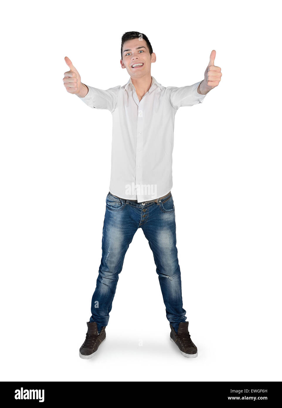 Isolierten Jüngling zeigt ok Sign. Stockfoto