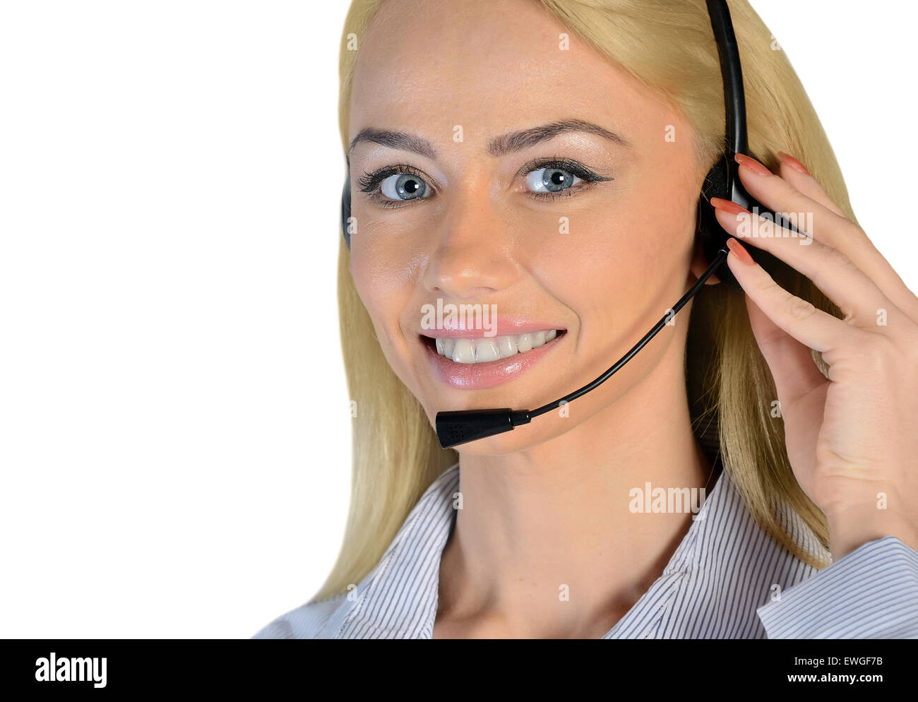 Isolierte Geschäft Frau Anruf beim Kundendienst Stockfoto