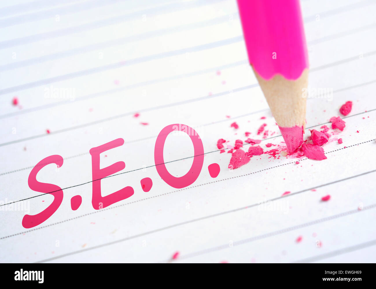 SEO Wort und rosa Bleistift Stockfoto